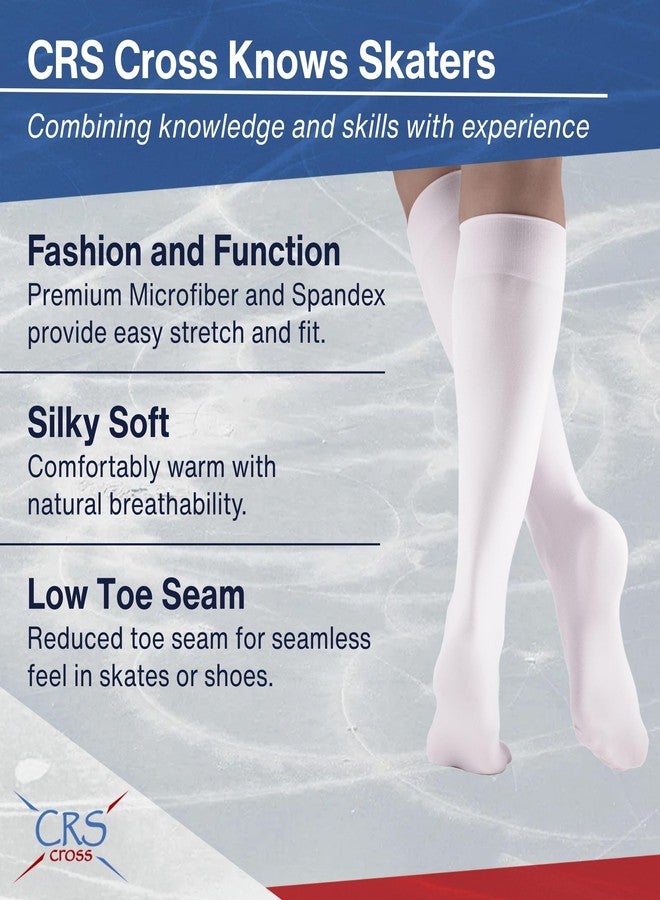CRS Cross Figure Skating Socks. 2 Pair of Knee High Tights for Ice Skates and Dance. Premium Footed Skate Socks are available in a Wide Variety of Fun Colors. (Waltz White) - Image 2